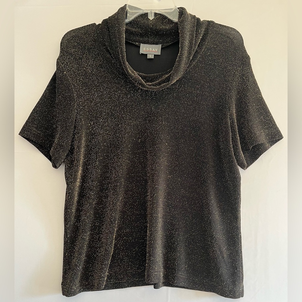 Essay Black & Gold Metallic Shimmer Cowl Neck Top